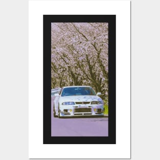 r33 under cherry flowers Posters and Art